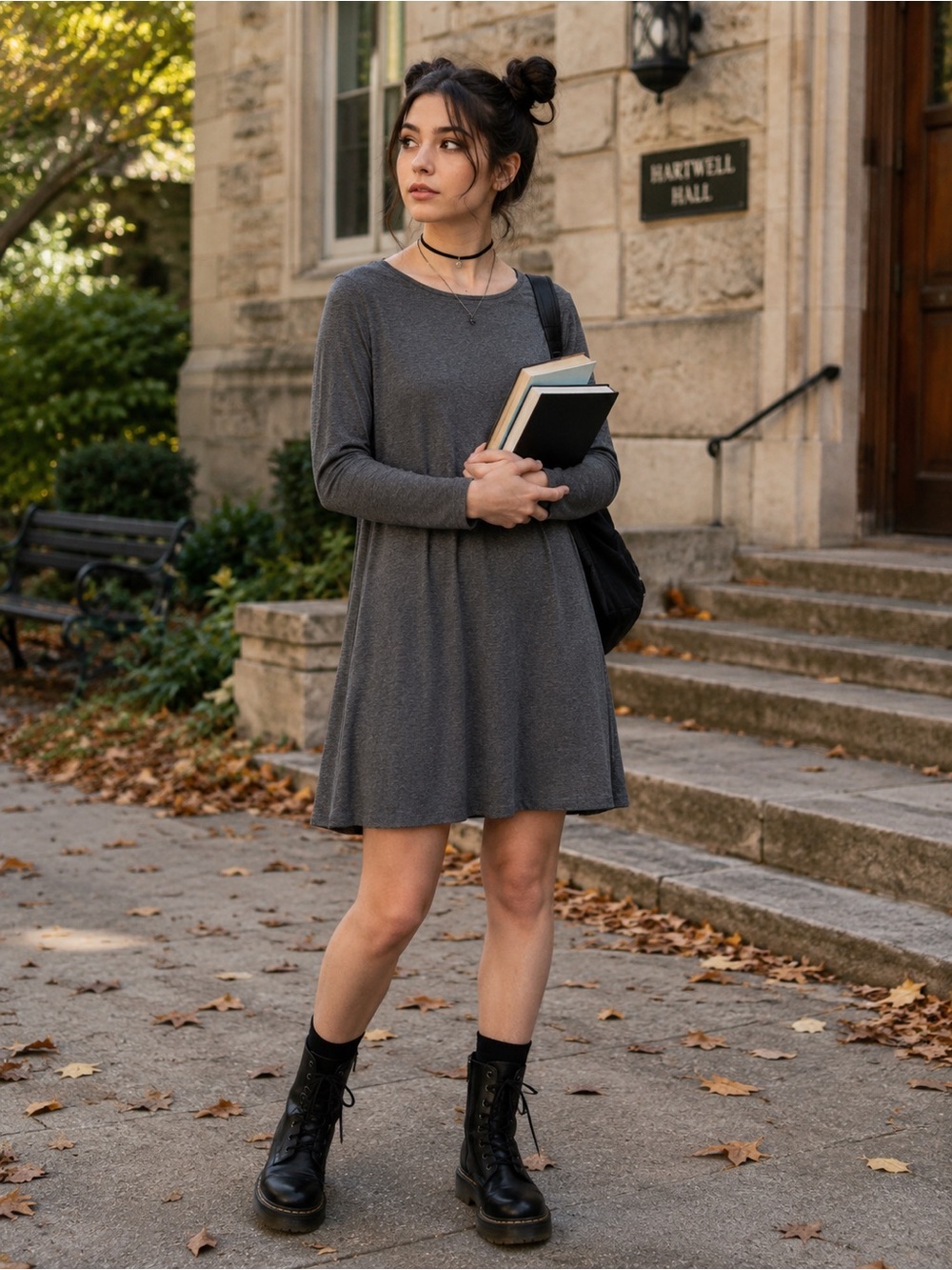 Old Navy Gray A-Line Swing Dress L Long Sleeve Gilmore Girls Logan Collegiate